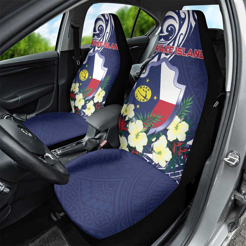 Wake Island Car Seat Cover Tribal Pattern With Hibiscus Flowers LT05 - Polynesian Pride