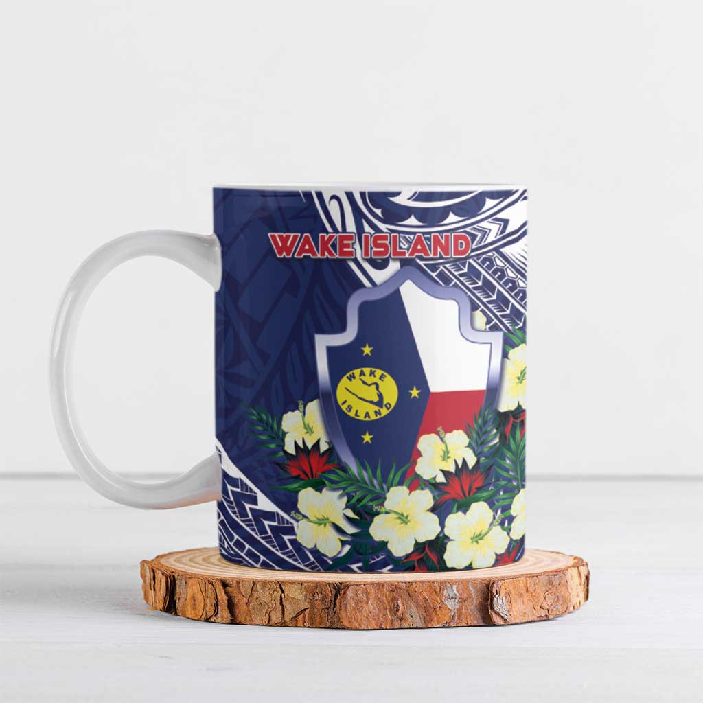 Personalised Wake Island Ceramic Mug Tribal Pattern With Hibiscus Flowers