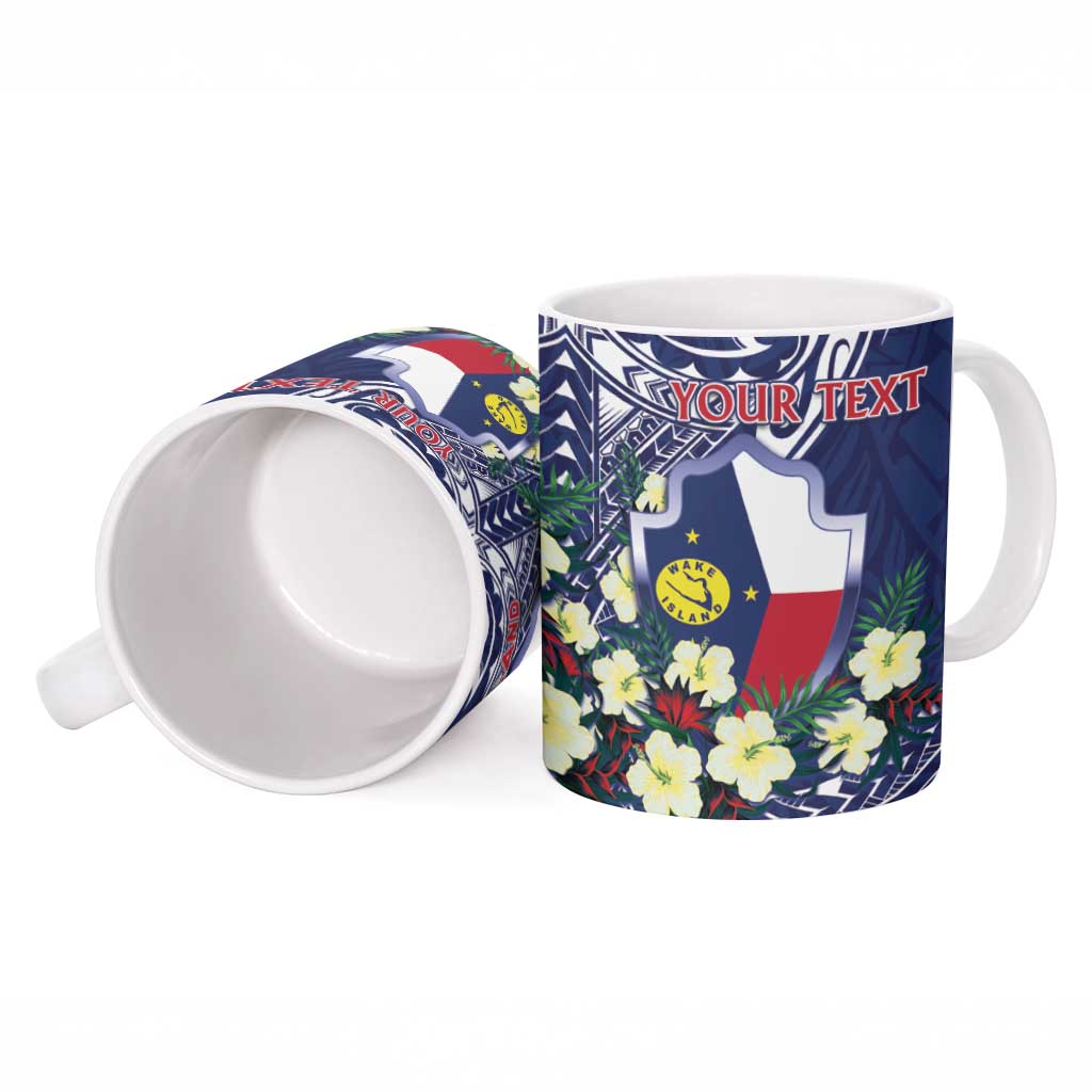 Personalised Wake Island Ceramic Mug Tribal Pattern With Hibiscus Flowers
