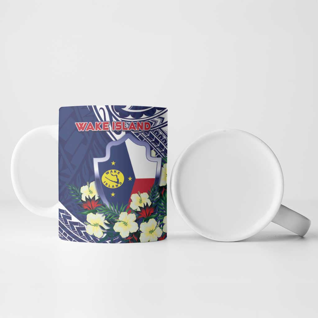 Personalised Wake Island Ceramic Mug Tribal Pattern With Hibiscus Flowers