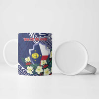 Personalised Wake Island Ceramic Mug Tribal Pattern With Hibiscus Flowers