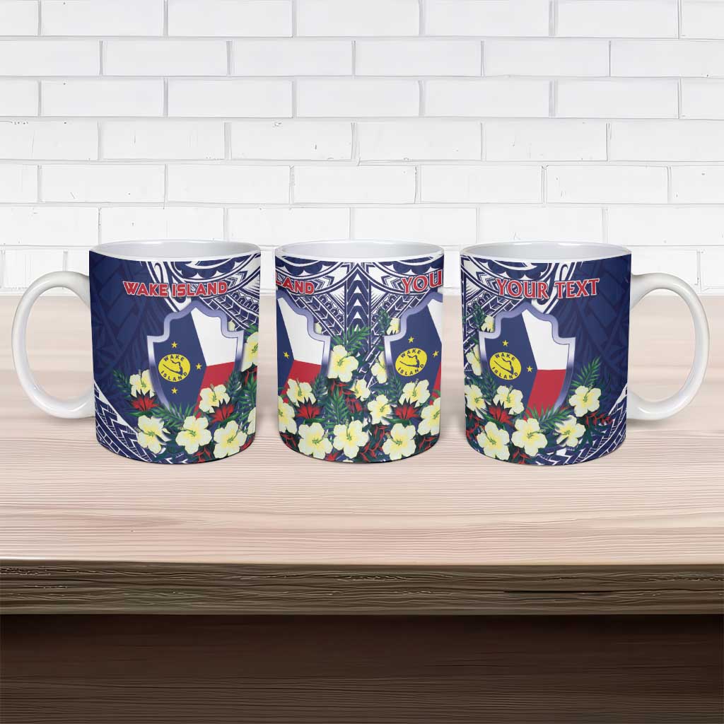 Personalised Wake Island Ceramic Mug Tribal Pattern With Hibiscus Flowers