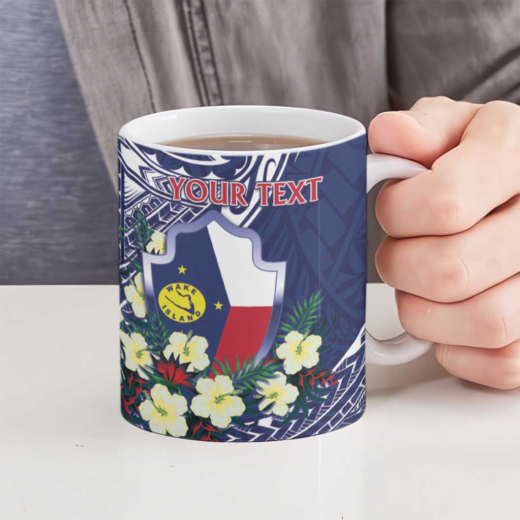 Personalised Wake Island Ceramic Mug Tribal Pattern With Hibiscus Flowers