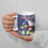 Personalised Wake Island Ceramic Mug Tribal Pattern With Hibiscus Flowers