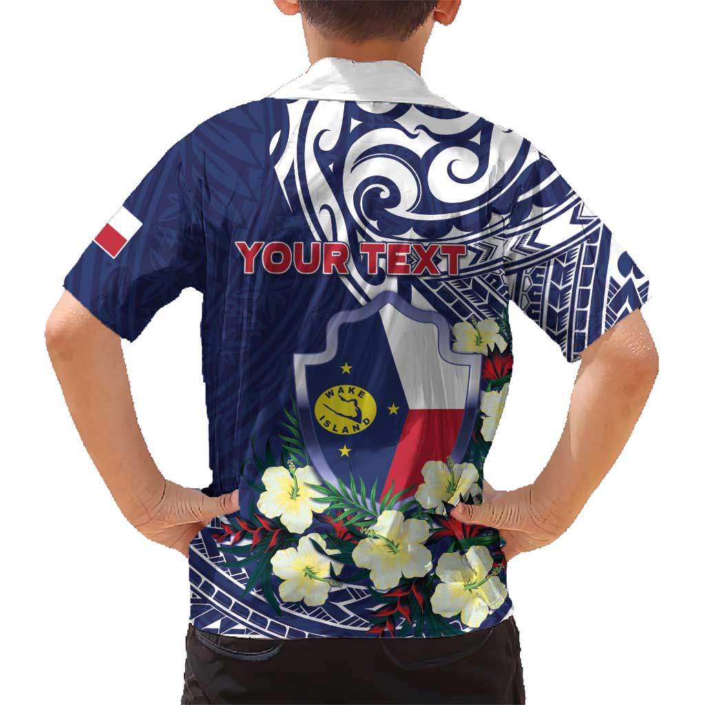 Personalised Wake Island Family Matching Off Shoulder Short Dress and Hawaiian Shirt Tribal Pattern With Hibiscus Flowers