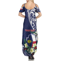 Personalised Wake Island Family Matching Summer Maxi Dress and Hawaiian Shirt Tribal Pattern With Hibiscus Flowers