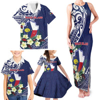 Personalised Wake Island Family Matching Tank Maxi Dress and Hawaiian Shirt Tribal Pattern With Hibiscus Flowers