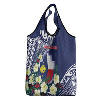 Wake Island Grocery Bag Tribal Pattern With Hibiscus Flowers