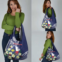 Wake Island Grocery Bag Tribal Pattern With Hibiscus Flowers