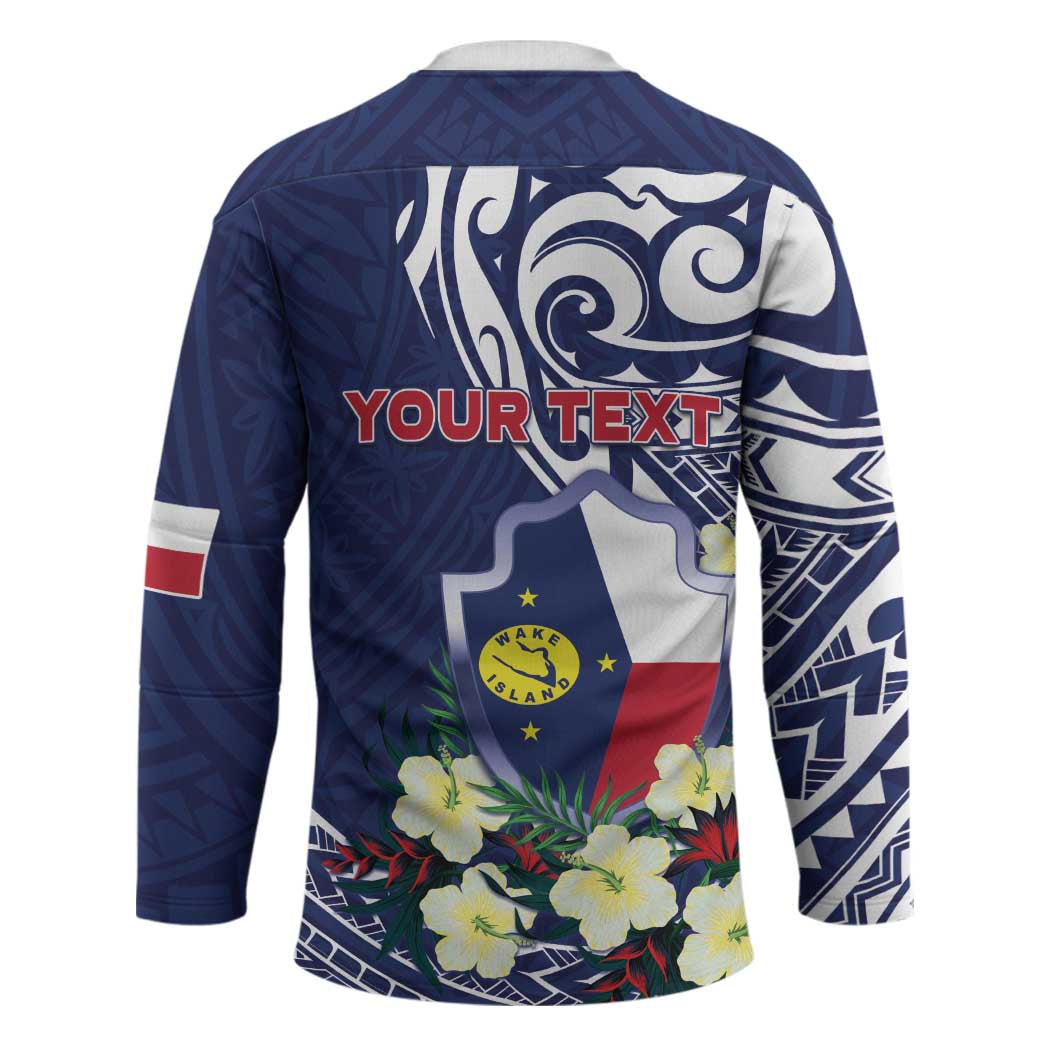 Personalised Wake Island Hockey Jersey Tribal Pattern With Hibiscus Flowers LT05 - Polynesian Pride