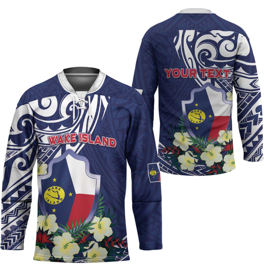 Personalised Wake Island Hockey Jersey Tribal Pattern With Hibiscus Flowers LT05 - Polynesian Pride