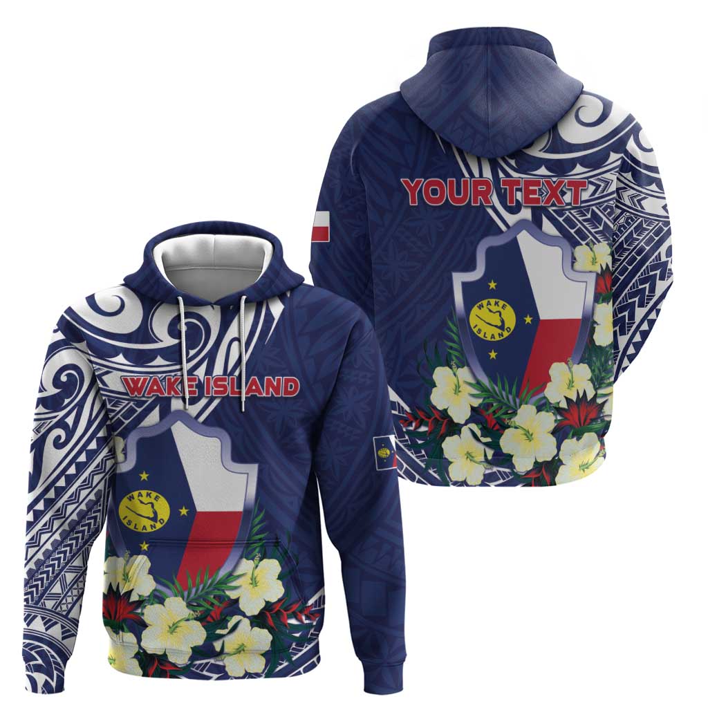 Personalised Wake Island Hoodie Tribal Pattern With Hibiscus Flowers LT05 - Polynesian Pride