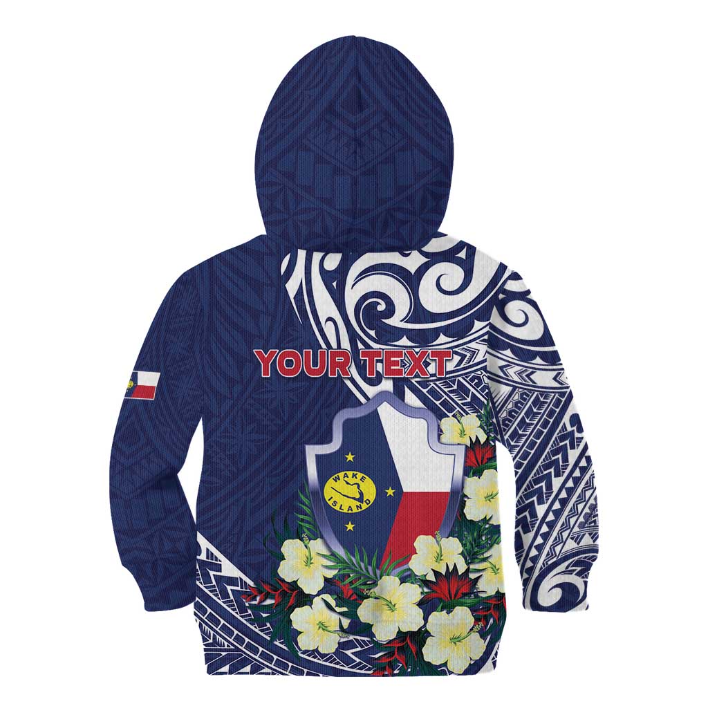 Personalised Wake Island Kid Hoodie Tribal Pattern With Hibiscus Flowers LT05 - Polynesian Pride