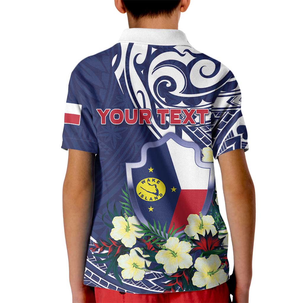 Personalised Wake Island Kid Polo Shirt Tribal Pattern With Hibiscus Flowers LT05 - Polynesian Pride