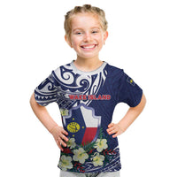 Personalised Wake Island Kid T Shirt Tribal Pattern With Hibiscus Flowers LT05 Blue - Polynesian Pride