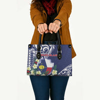 Wake Island Leather Bag Tribal Pattern With Hibiscus Flowers