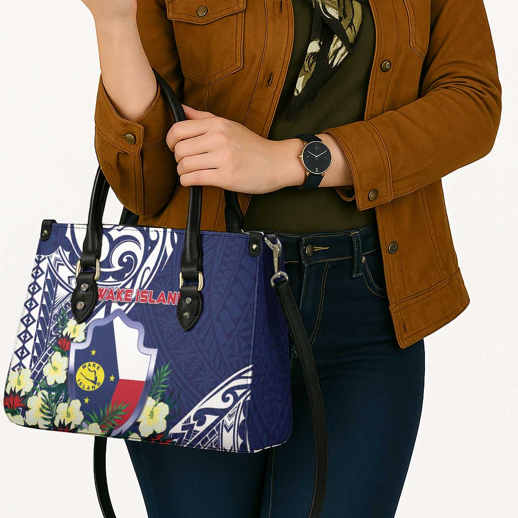 Wake Island Leather Bag Tribal Pattern With Hibiscus Flowers