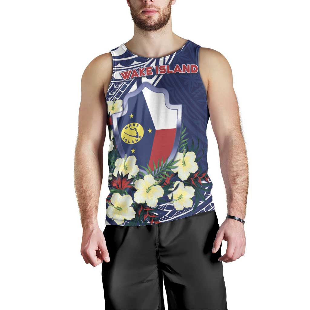 Personalised Wake Island Men Tank Top Tribal Pattern With Hibiscus Flowers LT05 - Polynesian Pride