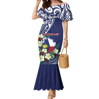 Personalised Wake Island Mermaid Dress Tribal Pattern With Hibiscus Flowers LT05 Women Blue - Polynesian Pride
