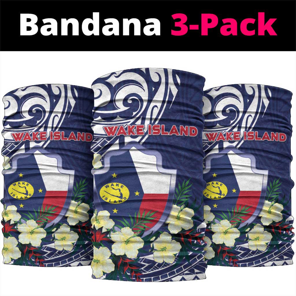 Wake Island Neck Gaiter Tribal Pattern With Hibiscus Flowers