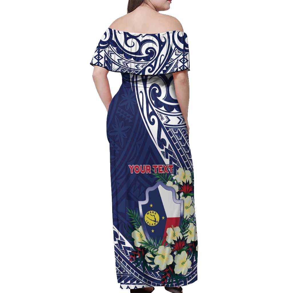 Personalised Wake Island Off Shoulder Maxi Dress Tribal Pattern With Hibiscus Flowers LT05 - Polynesian Pride
