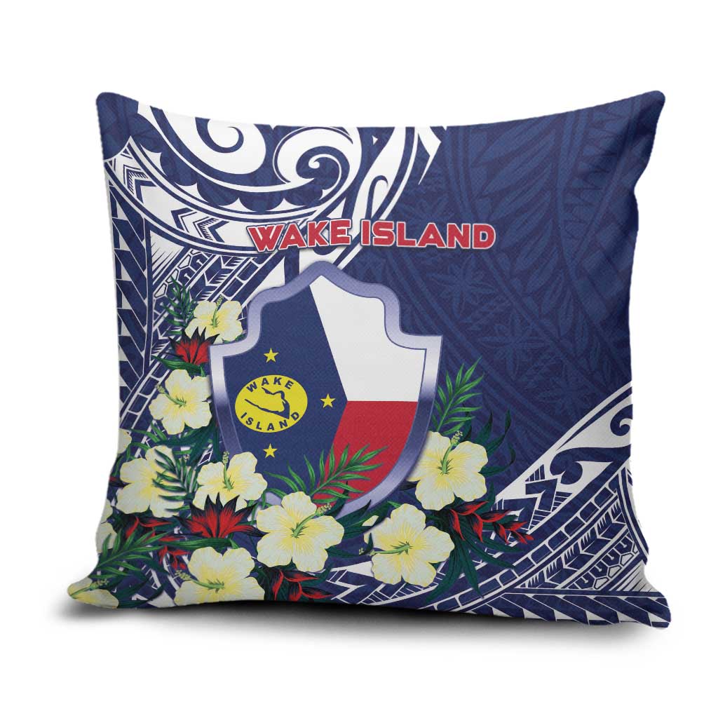 Wake Island Pillow Cover Tribal Pattern With Hibiscus Flowers LT05 Blue - Polynesian Pride
