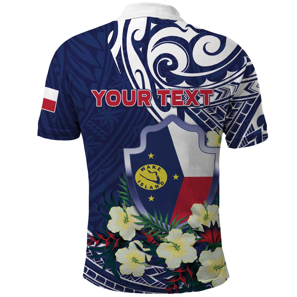 Personalised Wake Island Polo Shirt Tribal Pattern With Hibiscus Flowers LT05 - Polynesian Pride