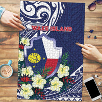Wake Island Puzzle Tribal Pattern With Hibiscus Flowers LT05 Blue - Polynesian Pride