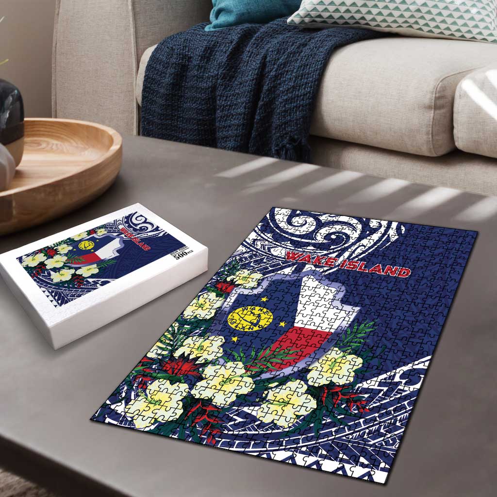 Wake Island Puzzle Tribal Pattern With Hibiscus Flowers LT05 - Polynesian Pride