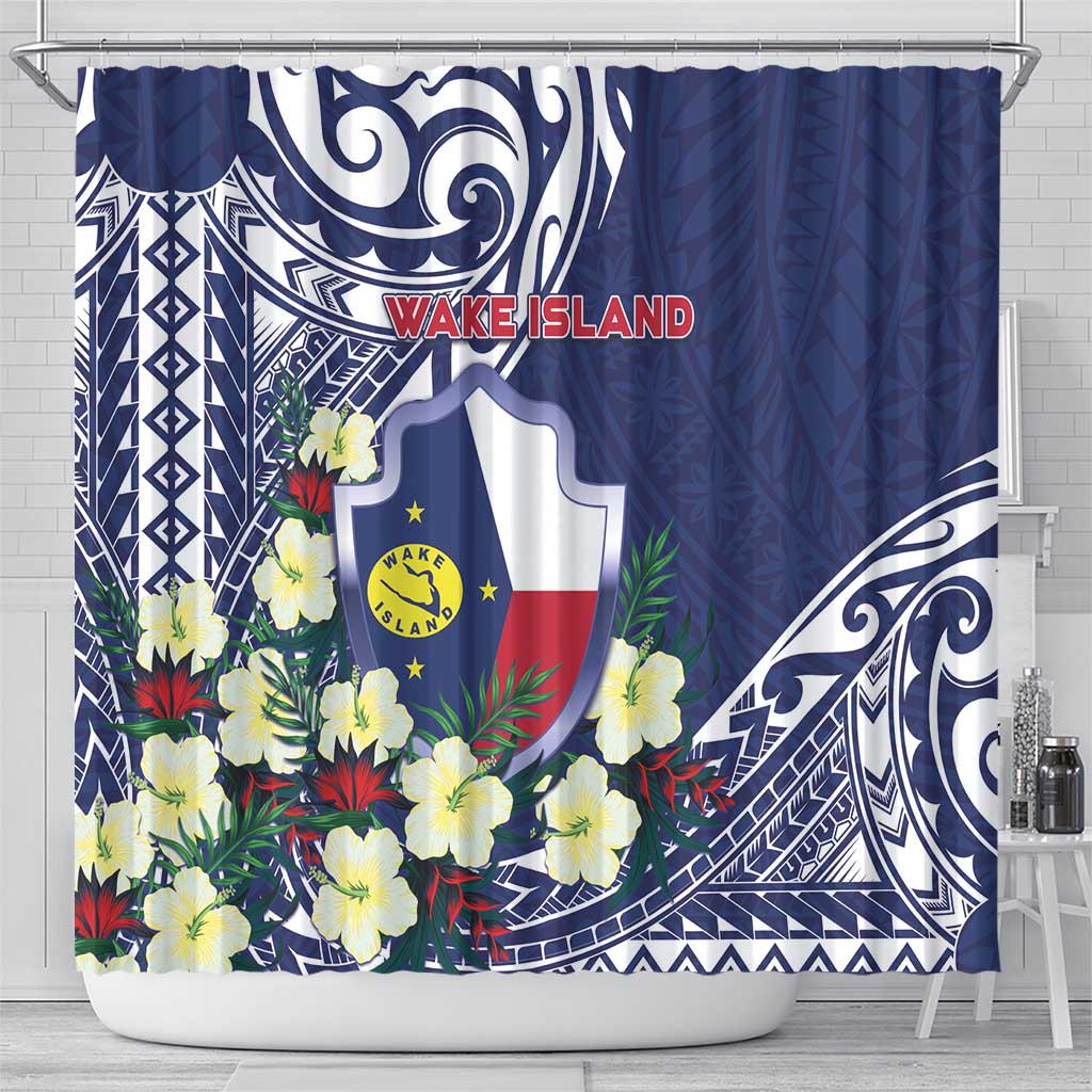 Wake Island Shower Curtain Tribal Pattern With Hibiscus Flowers LT05 - Polynesian Pride