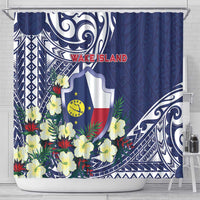 Wake Island Shower Curtain Tribal Pattern With Hibiscus Flowers LT05 - Polynesian Pride