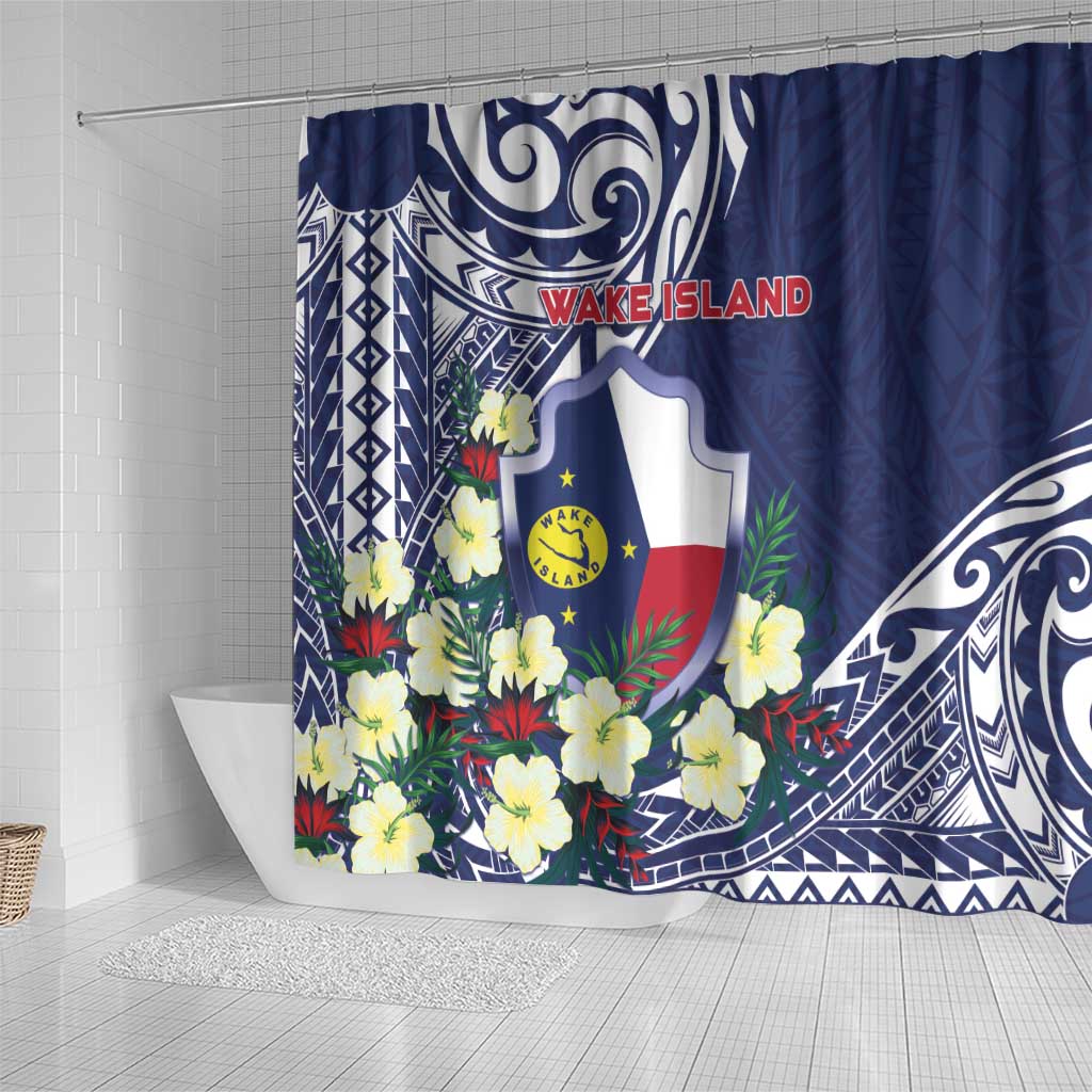 Wake Island Shower Curtain Tribal Pattern With Hibiscus Flowers LT05 - Polynesian Pride