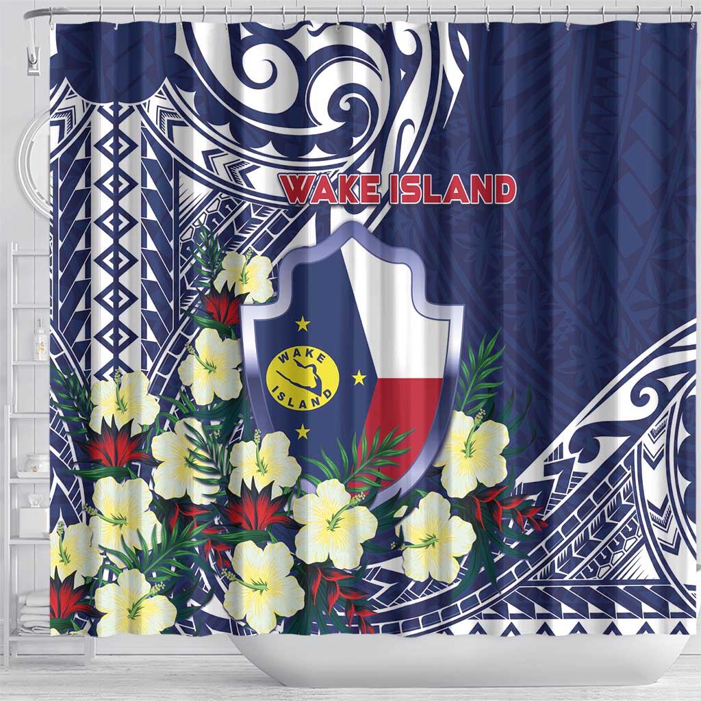 Wake Island Shower Curtain Tribal Pattern With Hibiscus Flowers LT05 - Polynesian Pride