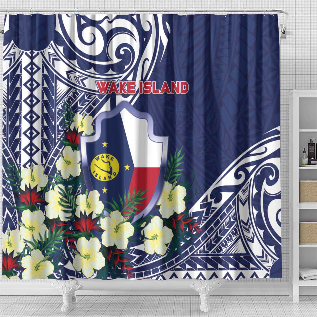 Wake Island Shower Curtain Tribal Pattern With Hibiscus Flowers LT05 - Polynesian Pride