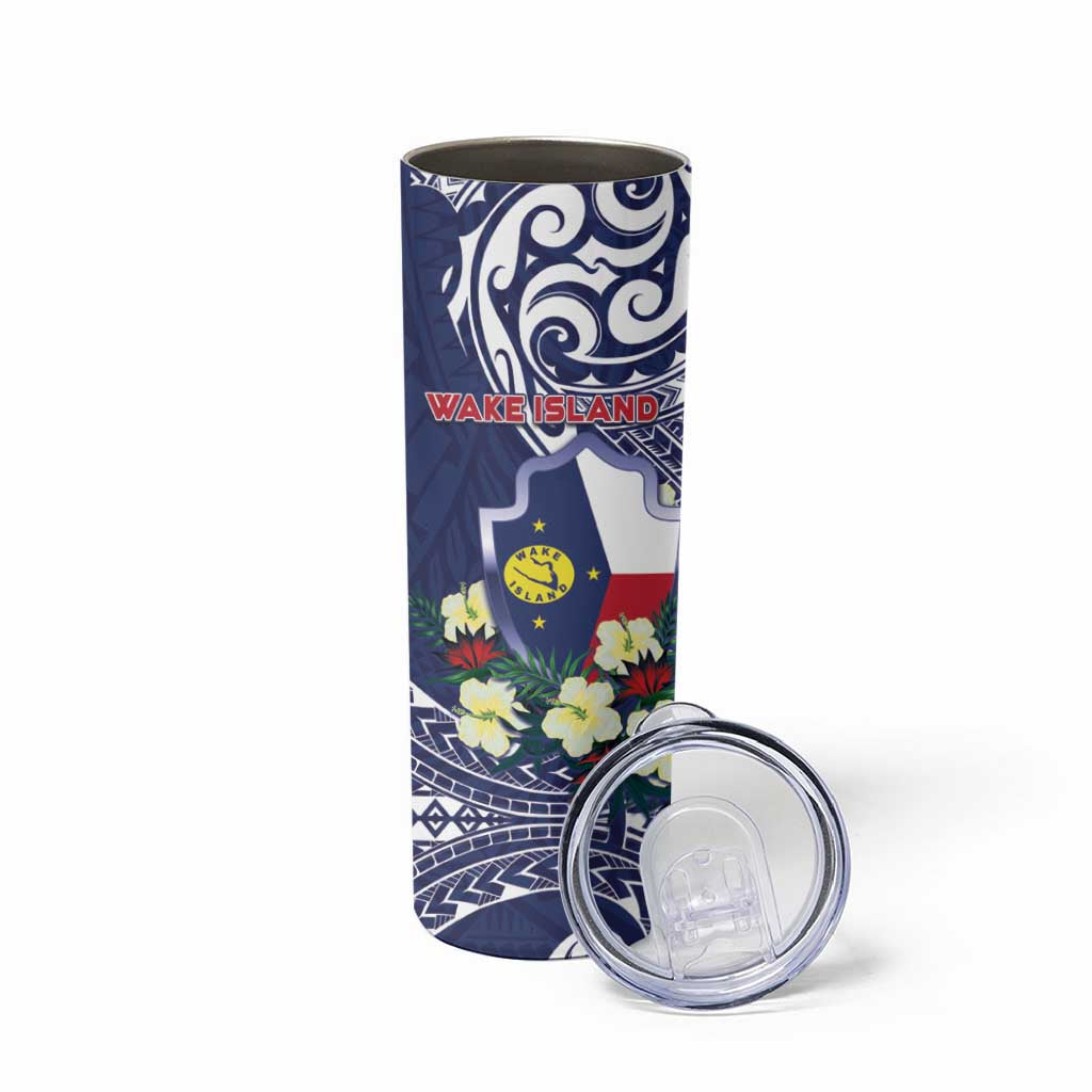 Personalised Wake Island Skinny Tumbler Tribal Pattern With Hibiscus Flowers LT05 - Polynesian Pride
