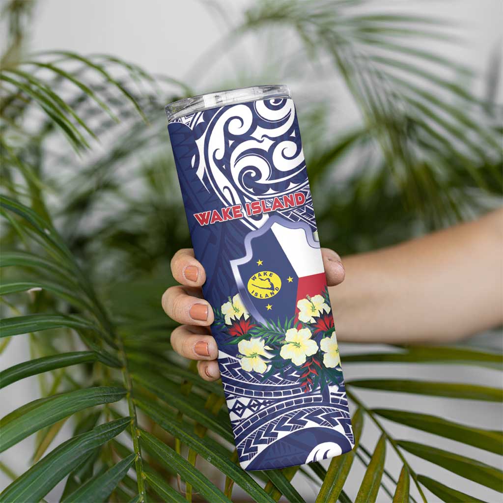 Personalised Wake Island Skinny Tumbler Tribal Pattern With Hibiscus Flowers LT05 - Polynesian Pride
