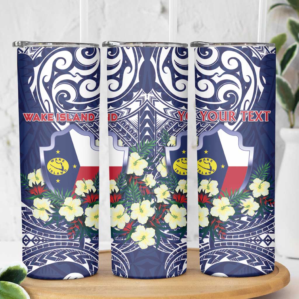 Personalised Wake Island Skinny Tumbler Tribal Pattern With Hibiscus Flowers LT05 - Polynesian Pride