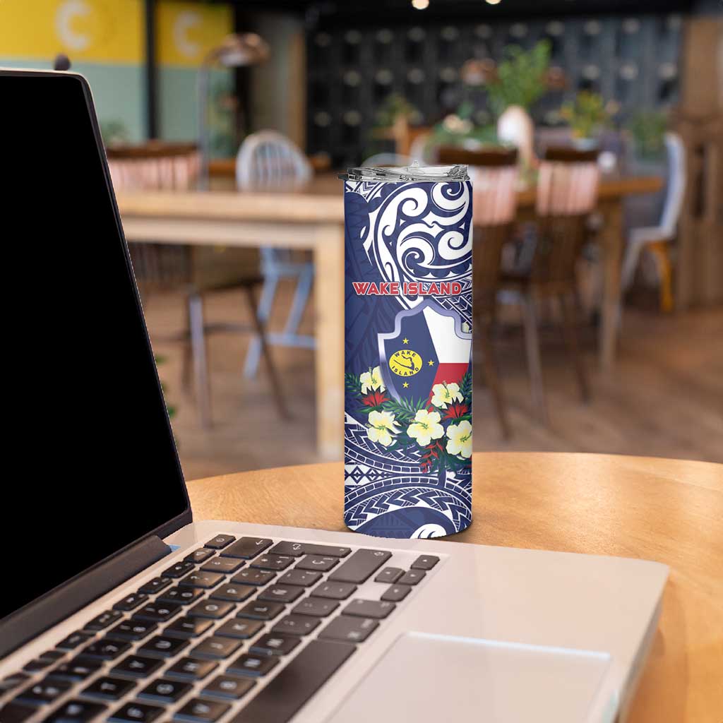 Personalised Wake Island Skinny Tumbler Tribal Pattern With Hibiscus Flowers LT05 - Polynesian Pride