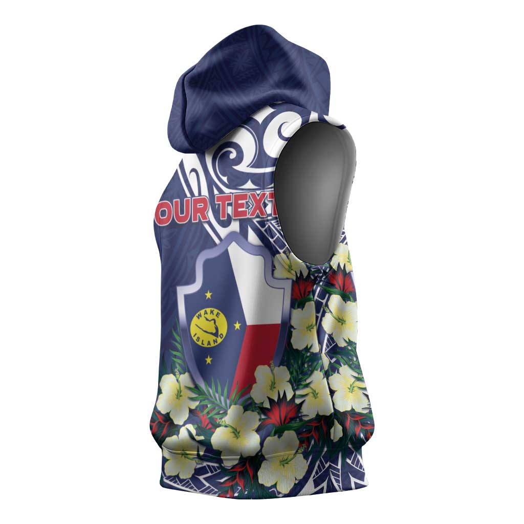 Personalised Wake Island Sleeveless Hoodie Tribal Pattern With Hibiscus Flowers LT05 - Polynesian Pride