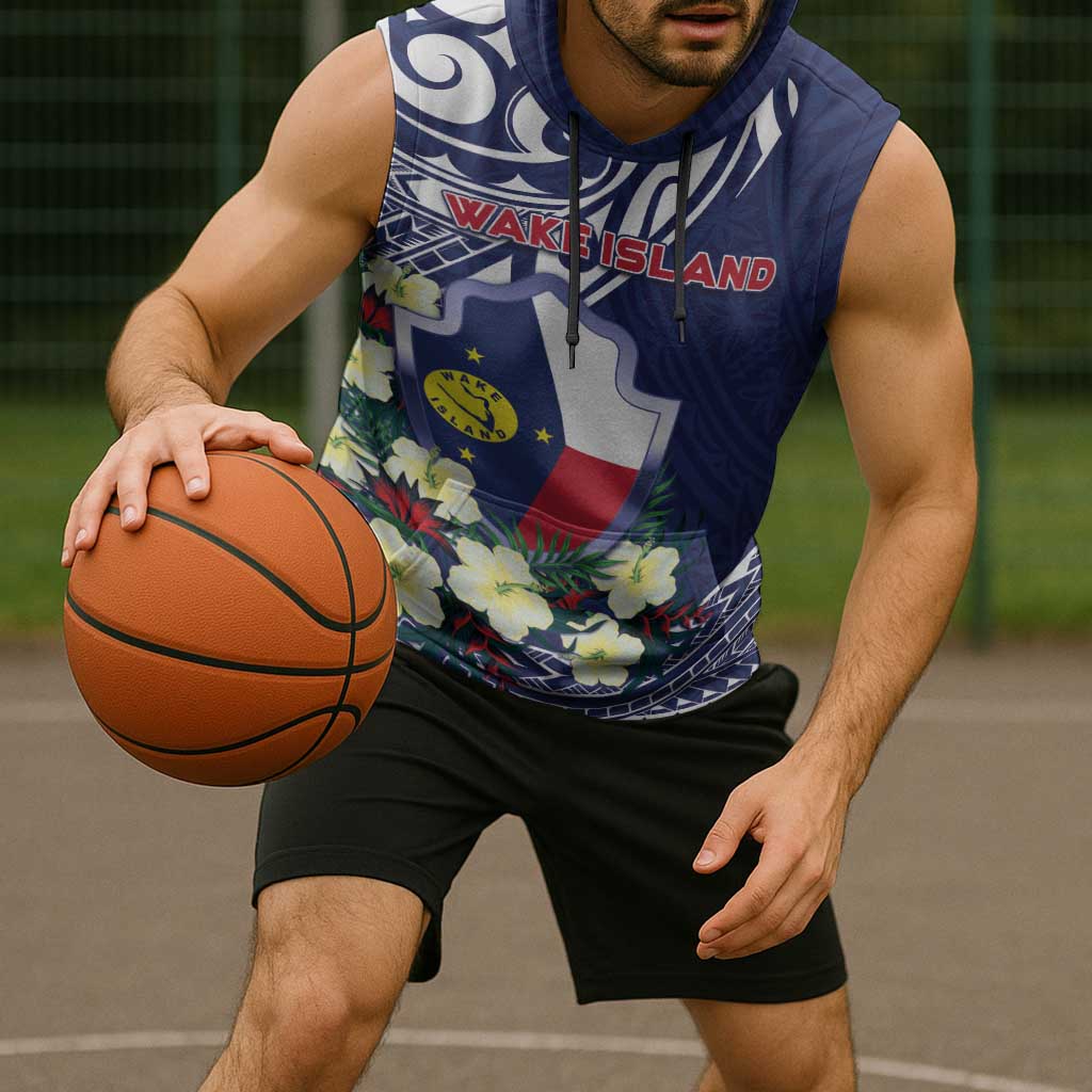 Personalised Wake Island Sleeveless Hoodie Tribal Pattern With Hibiscus Flowers LT05 - Polynesian Pride