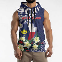 Personalised Wake Island Sleeveless Zip Hoodie Tribal Pattern With Hibiscus Flowers LT05 - Polynesian Pride