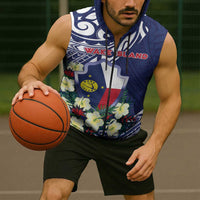 Personalised Wake Island Sleeveless Zip Hoodie Tribal Pattern With Hibiscus Flowers LT05 - Polynesian Pride