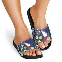 Wake Island Slide Sandals Tribal Pattern With Hibiscus Flowers