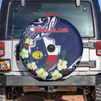 Wake Island Spare Tire Cover Tribal Pattern With Hibiscus Flowers LT05 Blue - Polynesian Pride
