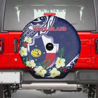 Wake Island Spare Tire Cover Tribal Pattern With Hibiscus Flowers LT05 - Polynesian Pride