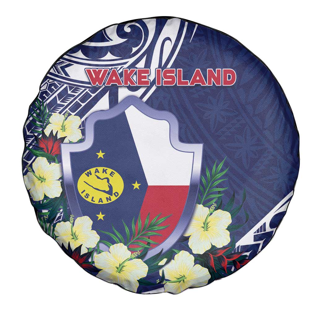 Wake Island Spare Tire Cover Tribal Pattern With Hibiscus Flowers LT05 - Polynesian Pride