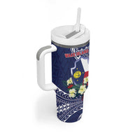 Personalised Wake Island Tumbler With Handle Tribal Pattern With Hibiscus Flowers LT05 - Polynesian Pride