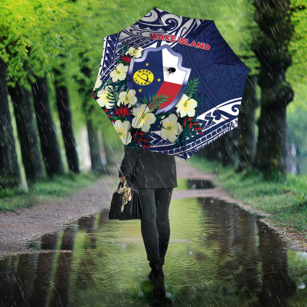 Wake Island Umbrella Tribal Pattern With Hibiscus Flowers LT05 - Polynesian Pride