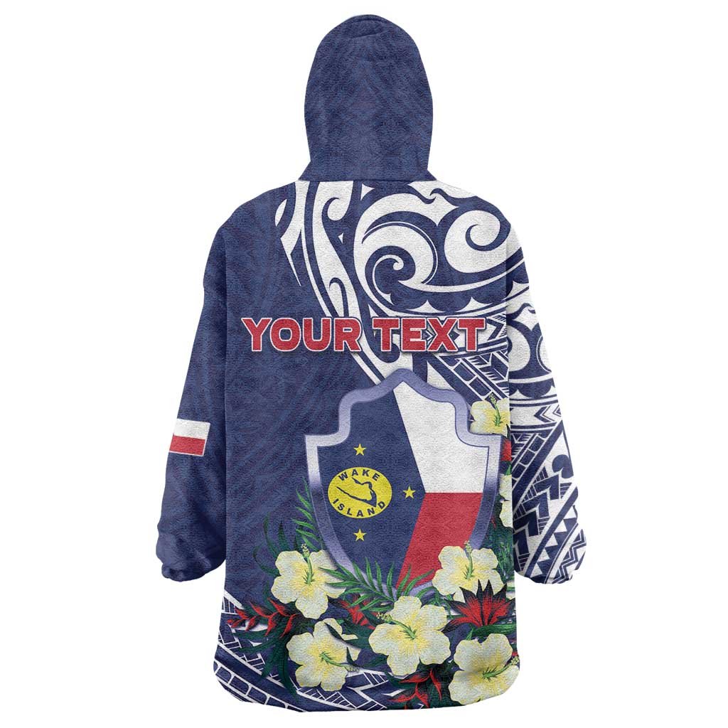 Personalised Wake Island Wearable Blanket Hoodie Tribal Pattern With Hibiscus Flowers LT05 - Polynesian Pride