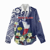 Personalised Wake Island Women Casual Shirt Tribal Pattern With Hibiscus Flowers LT05 - Polynesian Pride